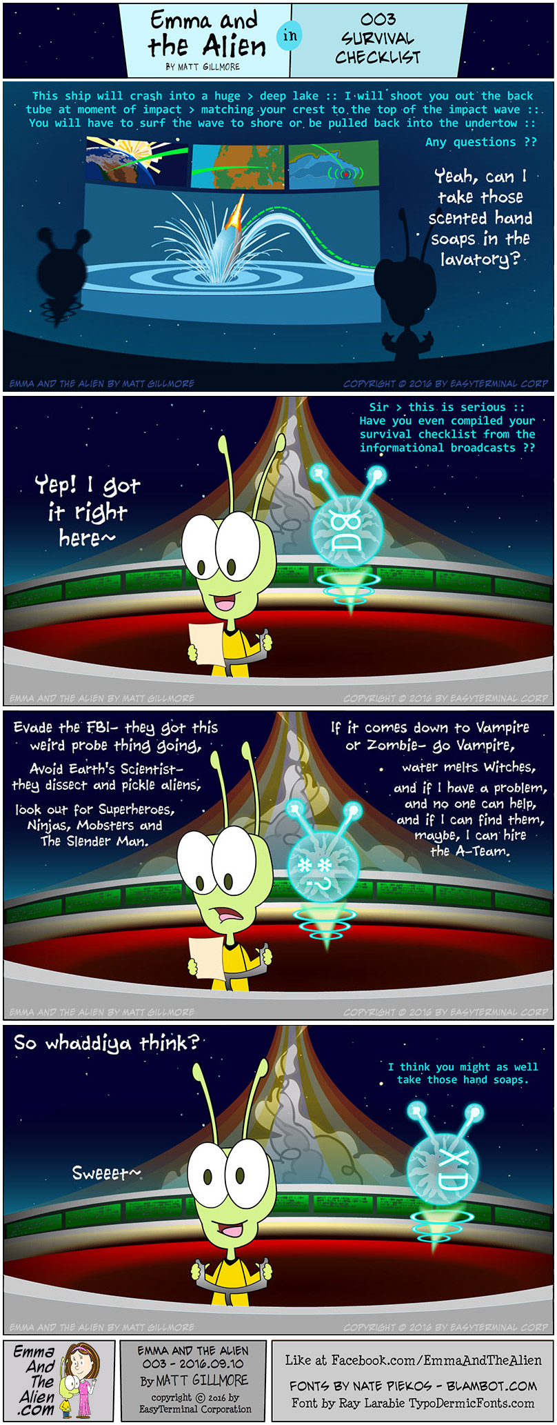 Webcomic Emma And The Alien Comic Strip 003 Survival Checklist